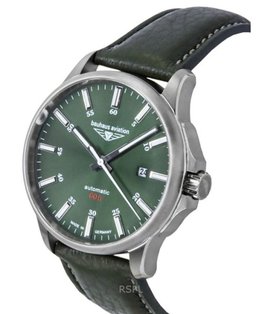 Bauhaus Aviation Leather Strap Dark Green Dial Automatic 28644 100M Men's Watch