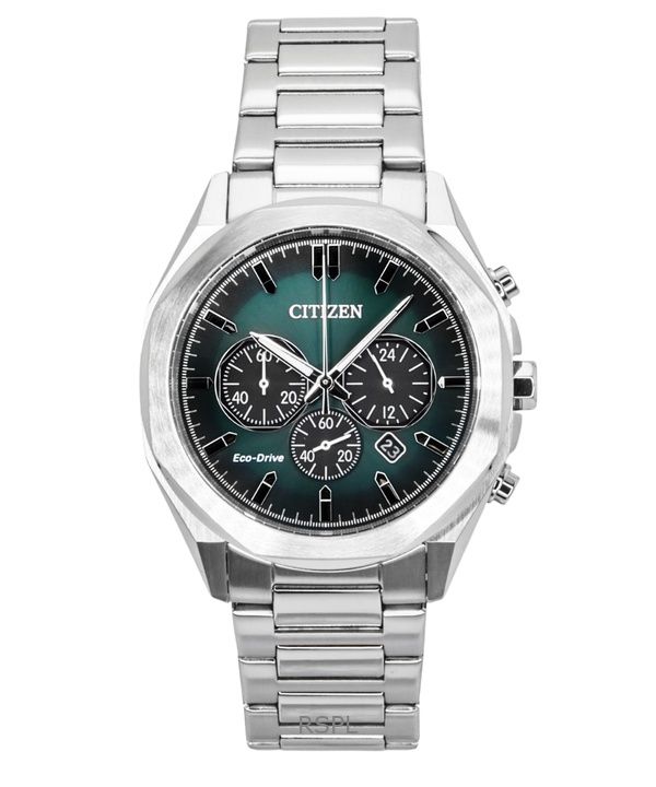 Citizen Eco-Drive Chronograph Stainless Steel Green Dial CA4590-81X 100M Men's Watch