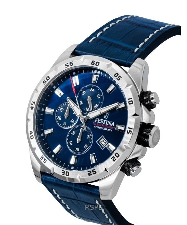 Festina Timeless Chronograph Leather Strap Blue Dial Quartz F20692-2 100M Men's Watch