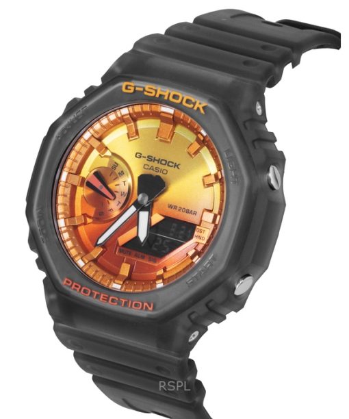 Casio G-Shock Analog Digital Resin Strap Orange Dial Quartz GA-2100FLS-8A4 200M Men's Watch