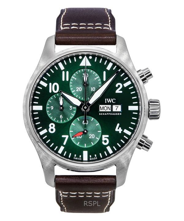 IWC Pilots Chronograph Leather Strap Green Dial Automatic IW378005 100M Men's Watch