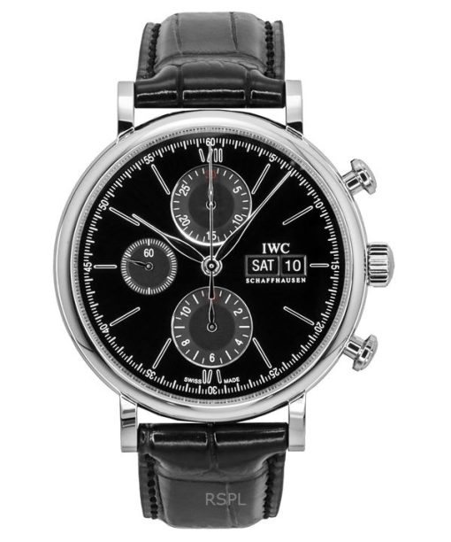 IWC Portofino Chronograph Leather Strap Black Dial Automatic IW391029 Men's Watch