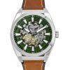 Fossil Everett Brown Leather Strap Green Skeleton Dial Automatic ME3261 Men's Watch
