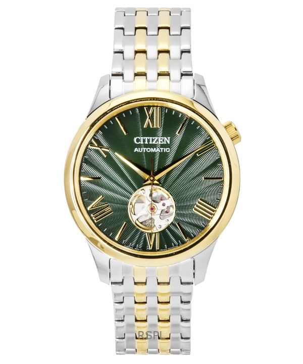 Citizen Two Tone Stainless Steel Open Heart Green Dial Automatic NH9134-83X Men's Watch