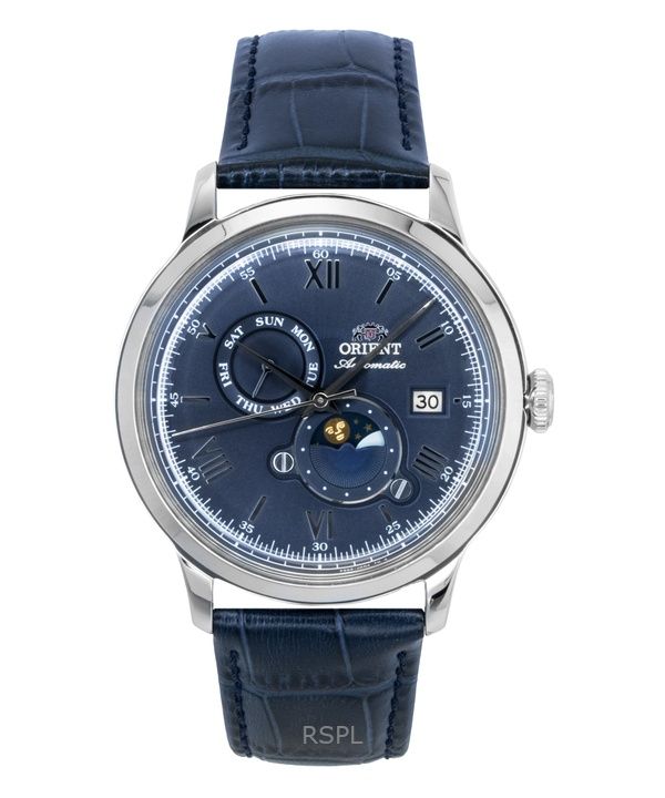 Orient Classic Sun and Moon Leather Strap Navy Blue Dial Automatic RA-AK0806L Men's Watch