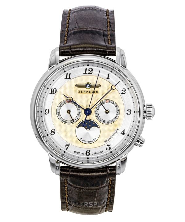 Zeppelin Friedrichshafen Brown Leather Strap Gold Dial Quartz 85365 Men's Watch