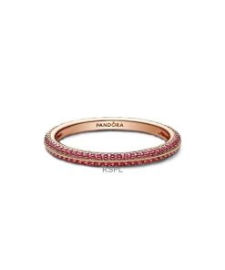 Pandora Me Red Pave Ring With 14K Rose Gold Plated P-189679C02-54 For Women