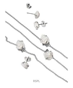 Pandora White Rose In Bloom Stud Earring With White Bioresin P-293209C01 For Women