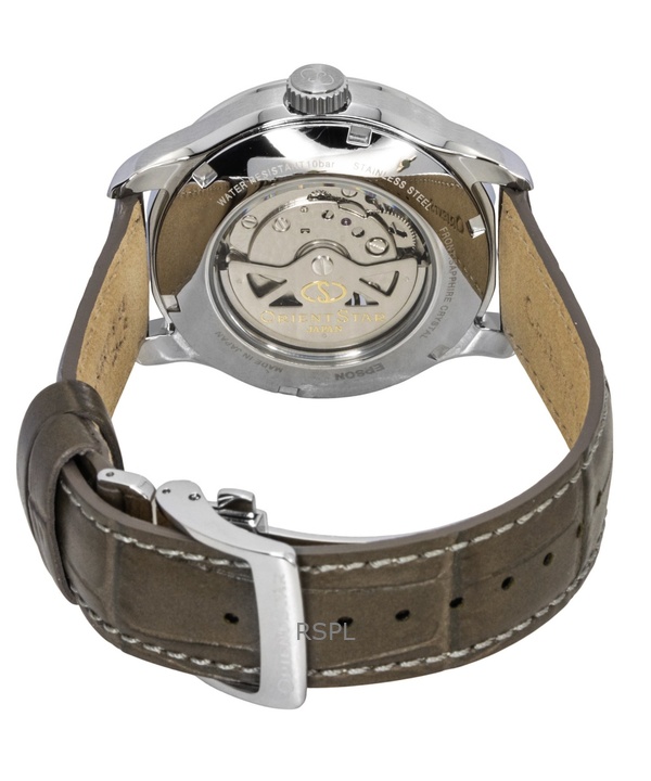 Orient Star Contemporary Leather Strap Open Heart Champagne Dial Automatic RE-AV0B10G 100M Men's Watch